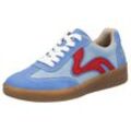 Plateausneaker RIEKER SPORT, Damen, Gr. 42, blau (hellblau, rot), Nubuklederimitat, sportlich, Schuhe Retrosneaker, Freizeitschuh, Halbschuh, Schnürschuh in veganer Verarbeitung, Topseller