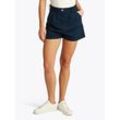 Chinoshorts TOMMY JEANS "TJW CLAIRE HR PLEATED SHORT", Damen, Gr. 26, N-Gr, blau (schwarz night navy), Twill, Obermaterial: 96% Baumwolle, 4% Elasthan, unifarben, casual, normal kurz, Hosen, mit Bundfalten, mit Logostickerei