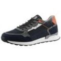 Sneaker RIEKER EVOLUTION, Herren, Gr. 44, bunt (dunkelblau, grau, orange), Veloursleder, Nubuklederimitat, Textil, sportlich, Schuhe, Freizeitschuh, Halbschuh, Schnürschuh mit Kontrastdetails