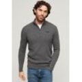 Strickpullover SUPERDRY "ESSENTIAL EMB KNIT HALF ZIP", Herren, Gr. XXL, grau (gull grau marl), Strick, Obermaterial: 35% Wolle, 35% Nylon, 30% Baumwolle, meliert, modisch, relaxed fit, Langarm Bündchen, Pullover