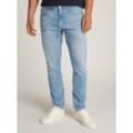 Tapered-fit-Jeans TOMMY JEANS "Austim Slim Tapered", Herren, Gr. 30, Länge 30, blau (denim light), Denim/Jeans, Obermaterial: 99% Baumwolle, 1% Elasthan, unifarben, casual, slim fit lang, Jeans, mit Logostickereien