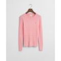 Strickpullover GANT "STRETCH COTTON CABLE C-NECK", Damen, Gr. L, pink (geranium pink), Strick, Obermaterial: 88% Baumwolle, 10% Polyamid, 2% Elasthan, casual, schmal hüftlang, Rundhals, Langarm Rippstrickbündchen, Pullover, mit Logostickerei auf der Brust