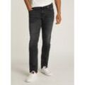 Slim-fit-Jeans TOMMY JEANS "Scanton Slim Denim", Herren, Gr. 32, Länge 34, schwarz (denim schwarz), Denim/Jeans, Obermaterial: 99% Baumwolle, 1% Elasthan, unifarben, casual, slim fit knöchellang, Jeans, mit Logostickereien