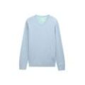 TOM TAILOR Herren Strickpullover mit V-Ausschnitt aus Baumwolle, blau, Meliert, Gr. M