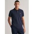 Poloshirt GANT "SLIM SHIELD SS PIQUE POLO", Herren, Gr. L, blau (evening blau), Jersey, Obermaterial: 100% Baumwolle, unifarben, casual, slim fit hüftlang, hoch geschlossener Ausschnitt, Kurzarm Rippbündchen, Shirts, mit Logostickerei auf der Brust