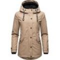 Regenjacke NAVAHOO "Lindraa", Damen, Gr. M (38), grau (taupe), Oberstoff: 60% Polyvinylchlorid, 30% Polyester, 10% Polyurethan, Futter: 100% Polyester, Wattierung: 100% Polyester, Ärmelfutter: 100% Polyester, modisch, figurbetont Po-bedeckend, Langarm Ärmel ohne Ärmelschlitz Rippstrickbündchen mit Knöpfen, Jacken, stylische wasserdichte Outdoorjacke mit Teddyfell