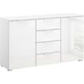 Schubkastenkommode RAUCH "Sideboard Kommode Kombikommode KOLUNA mit Glasfront", weiß (weiß, glas kristallweiß), B:140cm H:81,0cm T:42,0cm, Holzwerkstoff, Sideboards, mit 4 Schubkästen und 2 Türen sowie Metallgriffen MADE IN GERMANY