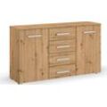 Schubkastenkommode RAUCH "Sideboard Kommode Kombikommode KOLUNA mit Dekorfront", braun (eiche artisan), B:140cm H:81,0cm T:42,0cm, Holzwerkstoff, Sideboards, mit 4 Schubkästen und 2 Türen sowie Metallgriffen MADE IN GERMANY