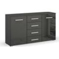 Schubkastenkommode RAUCH "Sideboard Kommode Kombikommode KOLUNA mit Hochglanzfront", grau (graumetallic, hochglanz effektgrau), B:140cm H:81,0cm T:42,0cm, Holzwerkstoff, Sideboards, mit 4 Schubkästen und 2 Türen sowie Metallgriffen MADE IN GERMANY