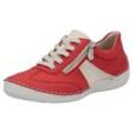 Sneaker RIEKER, Damen, Gr. 38, rot (rot, beige), Lederimitat, kontrastfarbene Details, sportlich, Schuhe, Halbschuh, Freizeitschuh, Schnürschuh mit Reißverschluss