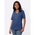 V-Shirt CASUAL LOOKS "Kurzarm-Shirt", Damen, Gr. 36, blau (jeansblau), 100% Baumwolle, unifarben, V-Ausschnitt, Kurzarm, Shirts