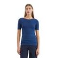 T-Shirt MARC O'POLO "aus Organic Cotton Slub Jersey", Damen, Gr. L, blau (dunkelblau), Obermaterial: 100% Baumwolle, gestreift, Basic, regular fit, U-Boot-Ausschnitt, Kurzarm normaler Saum, Shirts