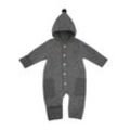 Fleeceoverall MAXIMO "Wollfleece Overall", Baby, Gr. 62, N-Gr, grau, Fleece, Obermaterial: 100% Wolle. Futter: 95% Baumwolle, 5% Elasthan, gemustert, casual, lang, Langarm mit Umschlag, Overalls, mit Zipfelkapuze mit Pompon und Holzknöpfen