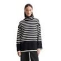 Stehkragenpullover MARC O'POLO "mit Streifen-Dessin", Damen, Gr. L, striped, deep night blau, Obermaterial: 100% Baumwolle, gestreift, casual, Langarm, Pullover