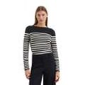 Strickpullover MARC O'POLO "aus softem Organic Cotton", Damen, Gr. L, striped, deep night blau, Obermaterial: 100% Baumwolle, gestreift, casual, U-Boot-Ausschnitt, Langarm, Pullover