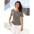 Print-Shirt INSPIRATIONEN "Print-Shirt", Damen, Gr. 40, beige (schwarz, sand, bedruckt), 95% Viskose, 5% Elasthan, gemustert, mehrfarbig, bedruckt, Rundhals, Kurzarm, Shirts