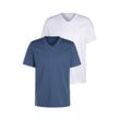 T-Shirt KANGAROOS "Regular Fit", Herren, Gr. S (44/46), blau (blau, weiß), Jersey, Obermaterial: 100% Baumwolle, unifarben, Basic, regular fit, V-Ausschnitt, Kurzarm abgesteppte Kante, Shirts, Freizeitshirt mit Kurzarm, V-Ausschnitt aus reine Baumwolle