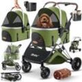 LOVPET® Hundewagen 3in1 Hundebuggy Hundebox Transporttasche 360° Große Räder Faltbar klappbar Haustiere Buggy mit Netzfenstern & Regenschutzabdeckung Jogger Katzenbuggy für kleine Hunde Katzen