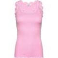 Tanktop ROSEMUNDE "Babette Silk Top", Damen, Gr. L, pink, Obermaterial: 70% Seide, 30% Baumwolle, unifarben, casual, körpernah, Rundhals, ohne Ärmel, Tops, wunderschöner Vintage-Spitzenbesatz an Ausschnitt und Trägern