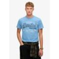 Rundhalsshirt SUPERDRY "VL CLASSIC RELAXED TEE", Herren, Gr. L, fresh blau grit, Single Jersey, Obermaterial: 60% Baumwolle, 40% Polyester, meliert, modisch, relaxed fit, Rundhals, Kurzarm, Shirts