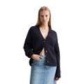 Cardigan MARC O'POLO DENIM "aus kuscheligem Schurwolle-Mohair-Mix", Damen, Gr. L, blau, Obermaterial: 36% Schurwolle, 31% Polyamid, 15% Polyester, 15% Mohair, 3% Elasthan, unifarben, casual, regular fit, V-Ausschnitt, Langarm Rippbündchen, Strickjacken