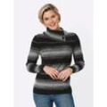 Rollkragenpullover CLASSIC BASICS "Pullover", Damen, Gr. 40, schwarz-weiß (ecru, schwarz, geringelt), 70% Polyacryl, 30% Polyester, gemustert, gestreift, Langarm, Pullover