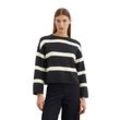 Streifenpullover MARC O'POLO, Damen, Gr. L, striped, deep night blau, Strick, Obermaterial: 100% Baumwolle, casual, oversize, Rundhals, Langarm Rollkante, Pullover, das gestreifte, leicht verkürzte Oversize-Modell