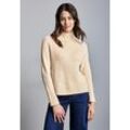 Strickpullover STREET ONE, Damen, Gr. 34, beige (soft beige), Web, 60% Baumwolle, 40% Polyacryl, unifarben, casual, normal normal, hoch geschlossener Ausschnitt, Langarm Bündchen, Pullover, im soften Baumwoll-Mix