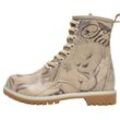 Schnürboots DOGO "Damen Boots Tweety Sketch Vegan Damen Boots / Female", Damen, Gr. 41, Normalschaft, beige (natur), Lederimitat, Schuhe Workerboots Schnürboots, Vegan