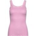 Tanktop ROSEMUNDE "Babette Silk Top", Damen, Gr. L, pink, Feinripp, Obermaterial: 70% Seide, 30% Baumwolle, unifarben, casual, körpernah, Rundhals, ohne Ärmel, Tops, wunderschöner, umgedrehter Vintage-Spitzenbesatz