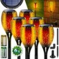 KESSER® Gartenfackel Solar Set Solarleuchten Flamme mit Wandhalterung + Erdspieß Licht-Sensor Wetterfest Garten Solarleuchte Fackel Lichter LED Gartenlampe Solarlampe Flammenlicht