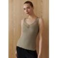 Tanktop ROSEMUNDE, Damen, Gr. L, grün (khaki), Obermaterial: 55% Seide, 45% Baumwolle, casual, V-Ausschnitt, Tops, wunderschöner, elastischer Vintage-Spitzenbesatz