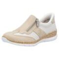 Slip-On Sneaker RIEKER, Damen, Gr. 36, beige (hellbeige, creme), Lederimitat, Textil, sportlich, Schuhe, Halbschuh, Freizeitschuh, mit Reißverschluss und MemoSoft-Innensohle