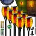 KESSER® Gartenfackel Solar Set Solarleuchten Flamme mit Wandhalterung + Erdspieß Licht-Sensor Wetterfest Garten Solarleuchte Fackel Lichter LED Gartenlampe Solarlampe Flammenlicht