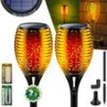 KESSER® Gartenfackel Solar Set Solarleuchten Flamme mit Wandhalterung + Erdspieß Licht-Sensor Wetterfest Garten Solarleuchte Fackel Lichter LED Gartenlampe Solarlampe Flammenlicht