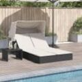 Doppel-Sonnenliege Mit Dach Und Auflagen Beige Poly Rattan | Farbe: Schwarz