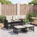 4-Tlg. Garten-Sofagarnitur Mit Kissen Poly Rattan Glas | Farbe: Schwarz