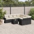 9-Tlg. Garten-Sofagarnitur Mit Kissen Poly Rattan | Farbe: Schwarz und Creme