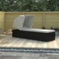 Sonnenliege Mit Sonnenschutz Und Auflagen Poly Rattan Cremeweiß | Farbe: Schwarz und Creme