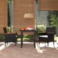 3-Tlg. Garten-Essgruppe Mit Kissen Poly Rattan | Anzahl der Artikel: 2 | Farbe: Schwarz und Braun | Größe: 80 cm Tischlänge
