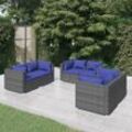 4-Tlg. Garten-Lounge-Set Mit Kissen Poly Rattan Grau Grau Und Dunkelblau | Modell: 6x Eckteil