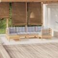 6-Tlg. Garten-Lounge-Set Mit Grauen Kissen Kiefer Massivholz | Farbe: Braun und Grau