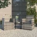 3-Tlg. Garten-Sofagarnitur Mit Kissen Poly Rattan | Farbe: Grau | Modell: ohne Rückenkissen
