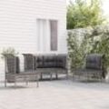 5-Tlg. Garten-Lounge-Set Mit Kissen Grau Poly Rattan | Modell: 2x Eckteil + 2x Mittelteil