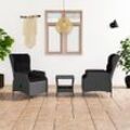 3-Tlg. Garten-Lounge-Set Mit Auflagen Poly Rattan | Farbe: Dunkelgrau