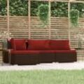 4-Tlg. Garten-Lounge-Set Mit Kissen Braun Poly Rattan Braun Und Zimtrot