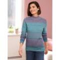 Strickpullover CASUAL LOOKS "Pullover", Damen, Gr. 42, blau (ozean, gestreift), 100% Baumwolle, meliert, gemustert, mehrfarbig, Langarm, Pullover