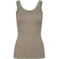 Tanktop ROSEMUNDE "Babette Silk Top", Damen, Gr. L, grün (khaki), Feinripp, Obermaterial: 70% Seide, 30% Baumwolle, unifarben, casual, körpernah, Rundhals, ohne Ärmel, Tops, wunderschöner, umgedrehter Vintage-Spitzenbesatz