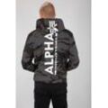 Kapuzensweatshirt ALPHA INDUSTRIES "BACK PRINT HOODY", Herren, Gr. S, schwarz (schwarz camo), angeraute Sweatware, Obermaterial: 80% Baumwolle, 20% Polyester, bedruckt, modisch, normal, Rundhals, Langarm, Sweatshirts