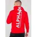 Kapuzensweatshirt ALPHA INDUSTRIES "BACK PRINT HOODY", Herren, Gr. S, rot, angeraute Sweatware, Obermaterial: 80% Baumwolle, 20% Polyester, bedruckt, modisch, normal, Rundhals, Langarm, Sweatshirts